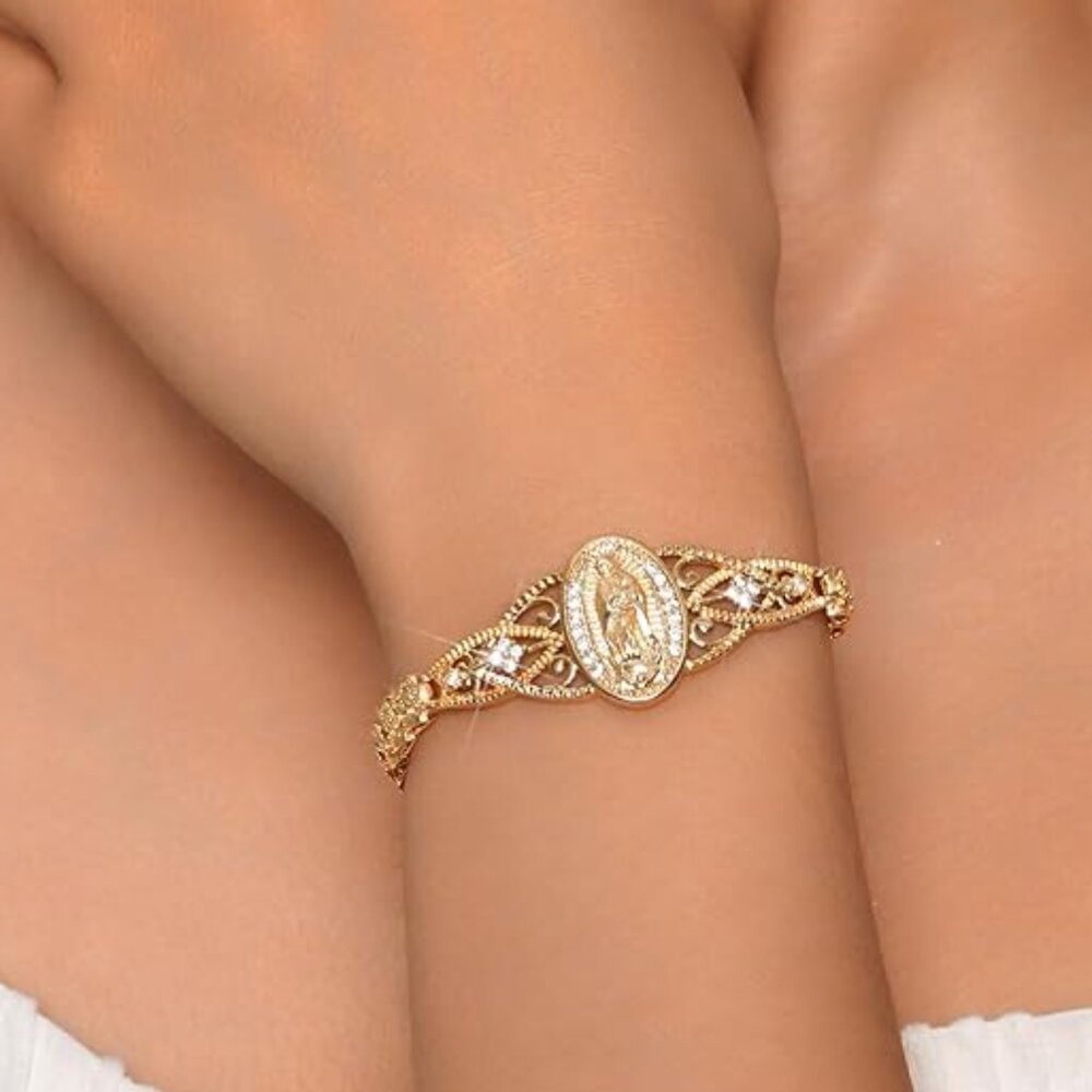 Holy Mother Catholic Bracelet for Women-14k Gold Plated Bracelet, Hypoallergenic
